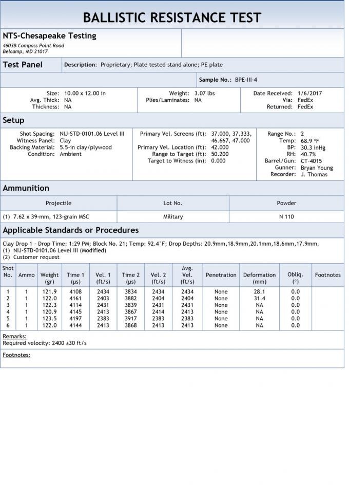 Military Army Nij III Sta Aluminum PE Ballistic Plates Bulletproof Bullet Proof Plate