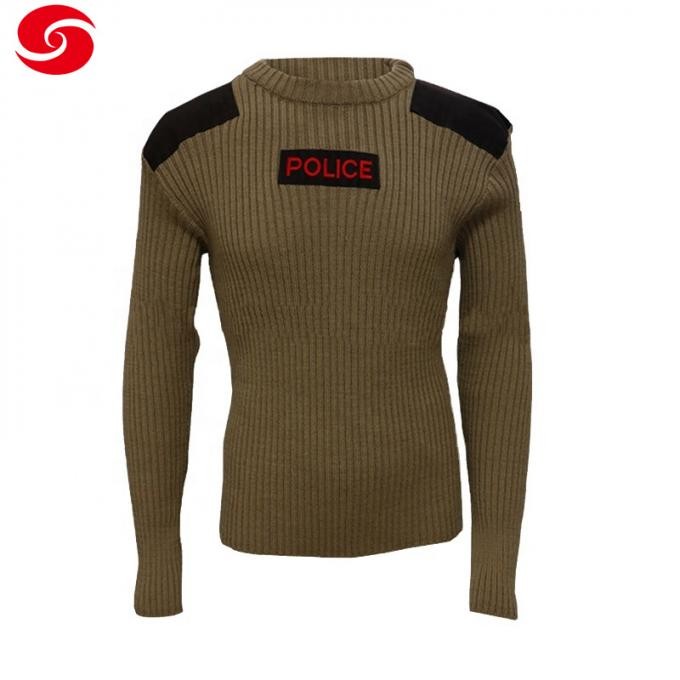 Police Security Guard Round Neck Woollen Sweater with Embroidery Logo