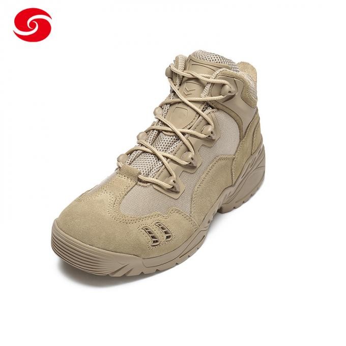 Custom Tan Cow Leather Nylon Fabric Dural Layer EVA Rubber Military Police Tactical Sport Short Boots