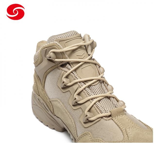 Custom Tan Cow Leather Nylon Fabric Dural Layer EVA Rubber Military Police Tactical Sport Short Boots