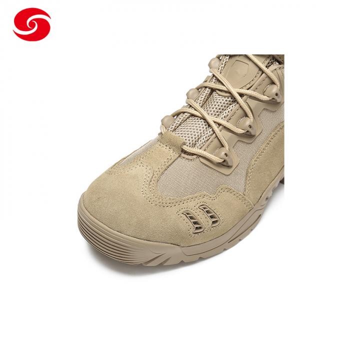 Custom Tan Cow Leather Nylon Fabric Dural Layer EVA Rubber Military Police Tactical Sport Short Boots