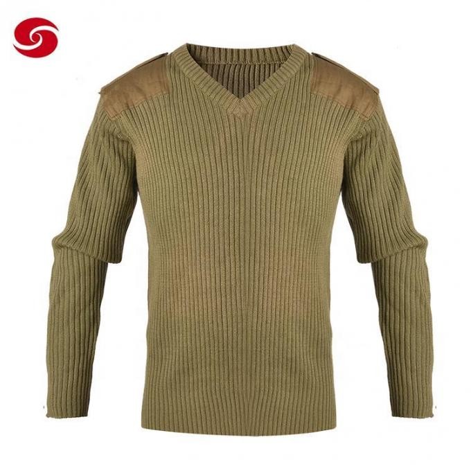 Military Green Men Pullover 50 Wool V-Neck Sweater