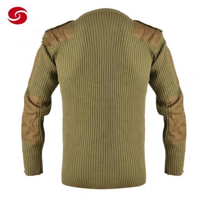Military Green Men Pullover 50 Wool V-Neck Sweater