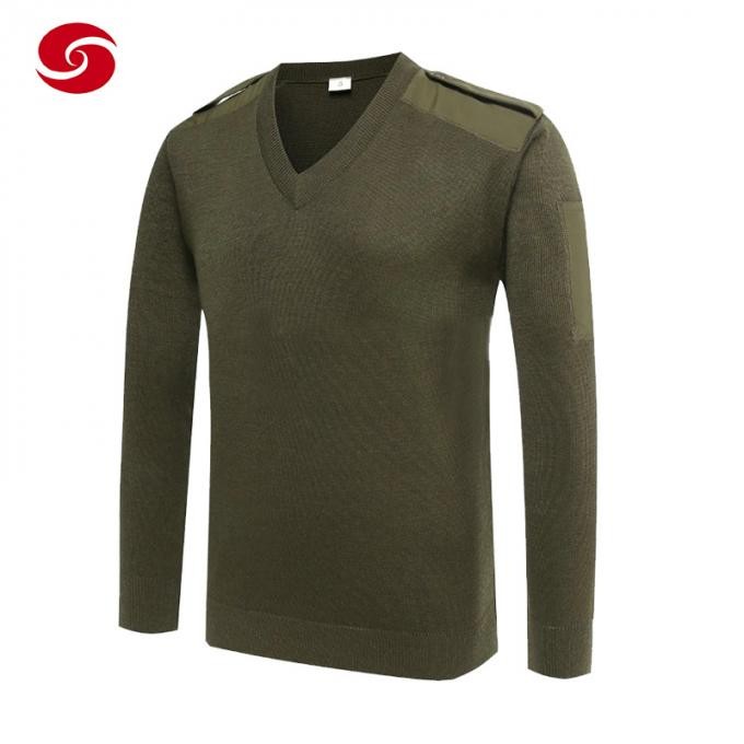 Wool Acrylic Army Green Pullover Men Military Sweater
