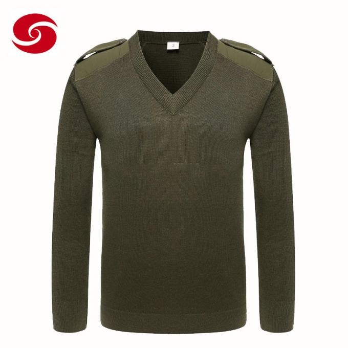 Wool Acrylic Army Green Pullover Men Military Sweater