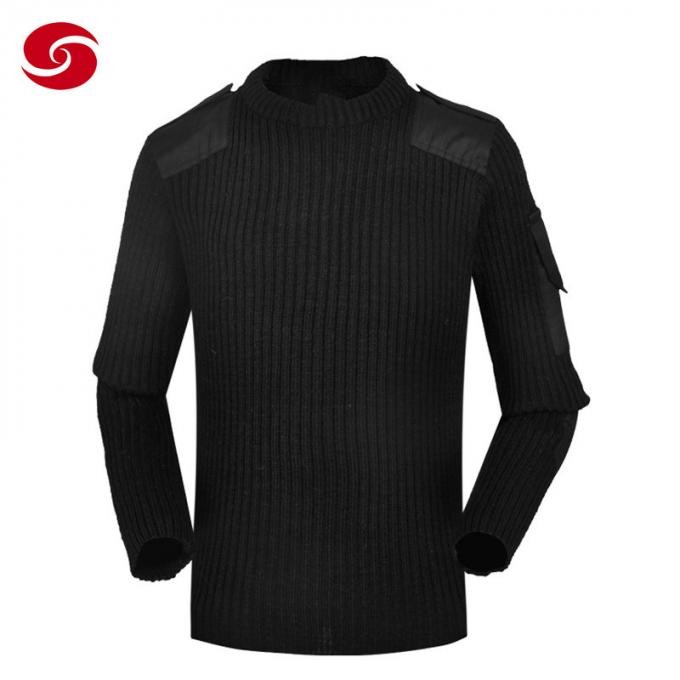 Soft Hand Feeling Mens Black Military Wool Sweater