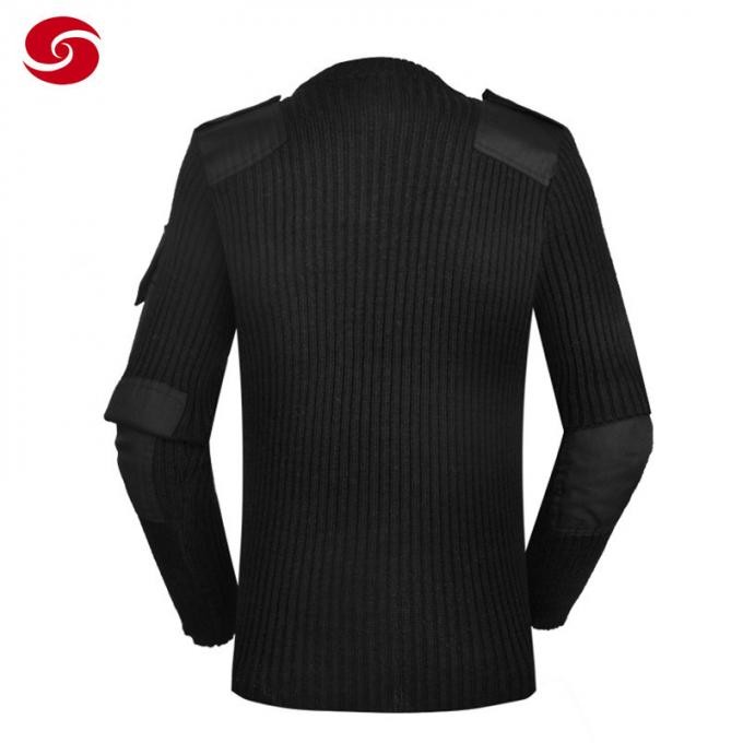 Soft Hand Feeling Mens Black Military Wool Sweater
