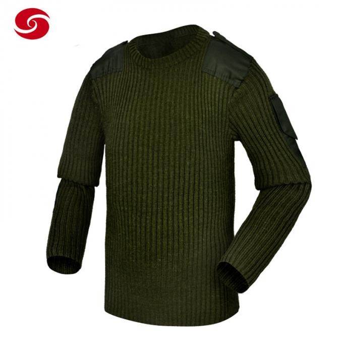 Long Sleeves Army Green Wool Pullover Men Military Sweater
