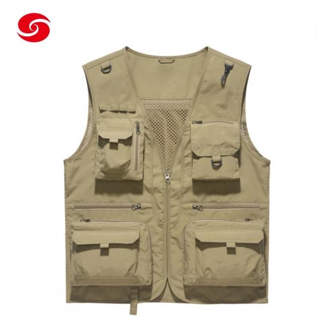 Custom Khaki Color Multi-Pockets Fishing Vest Hunting Military Vest