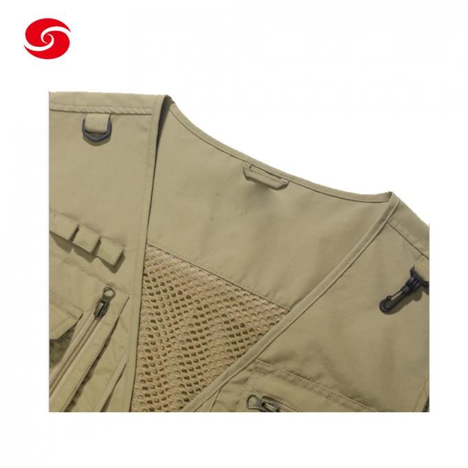 Custom Khaki Color Multi-Pockets Fishing Vest Hunting Military Vest