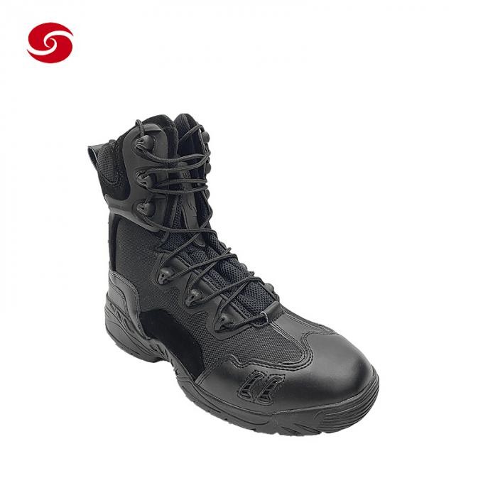 Black Military Tactical Combat Leather Oxford Fabric Tactical Police Boots