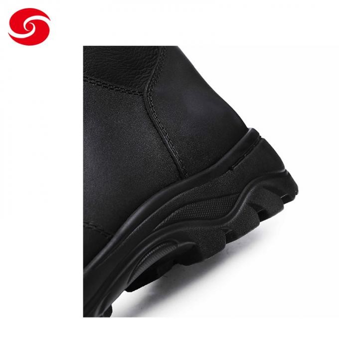 Military Army Molding Construction Black Full Leather Shoes with Side Zipper Battle Boots