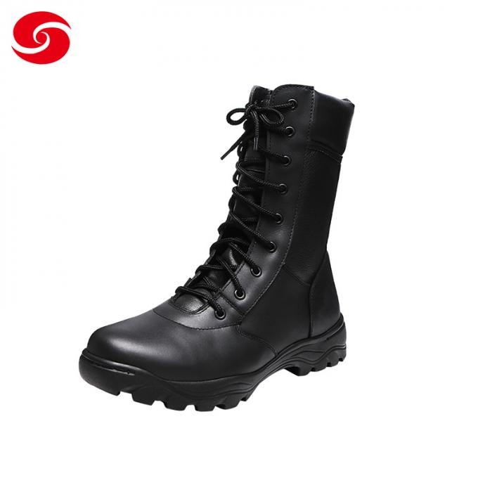 Military Army Molding Construction Black Full Leather Shoes with Side Zipper Battle Boots