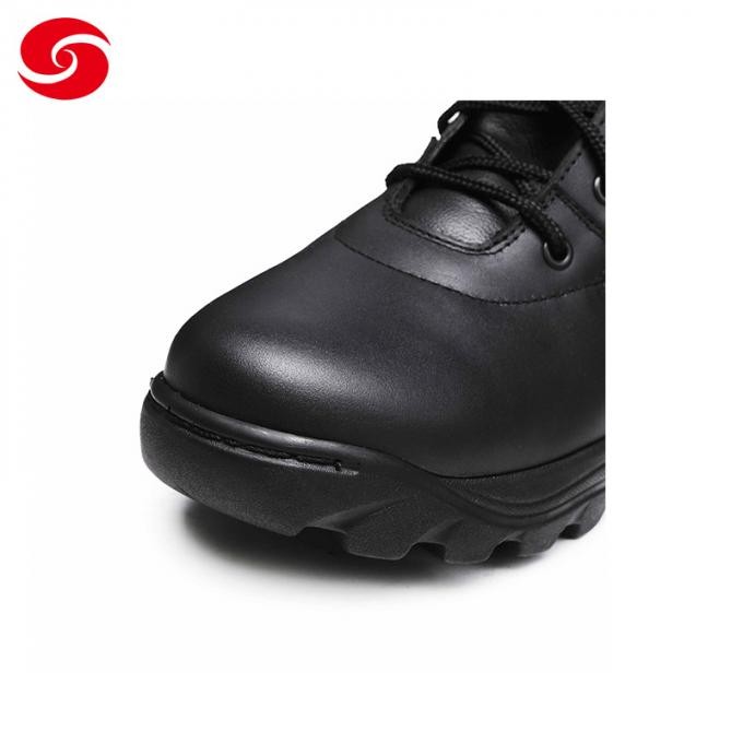Military Army Molding Construction Black Full Leather Shoes with Side Zipper Battle Boots