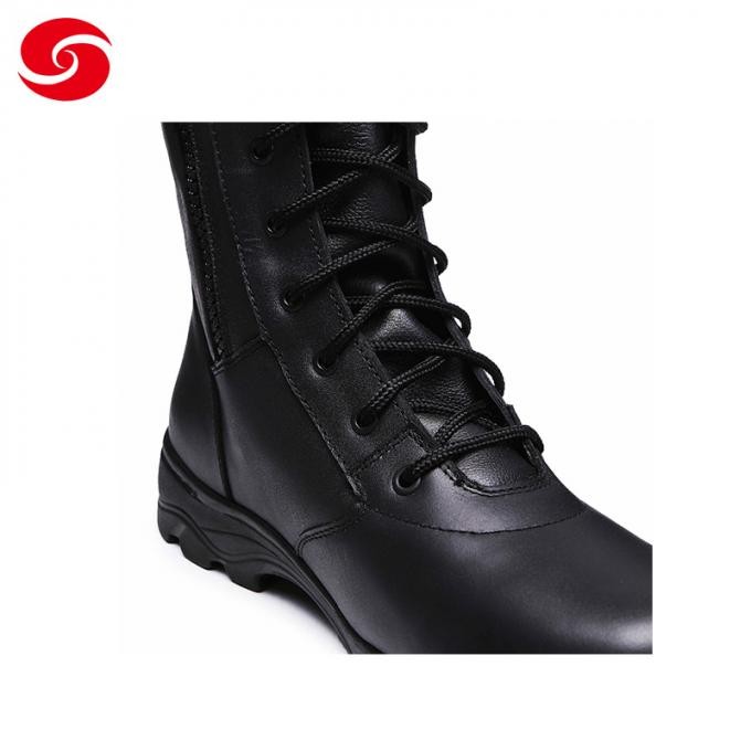 Military Army Molding Construction Black Full Leather Shoes with Side Zipper Battle Boots