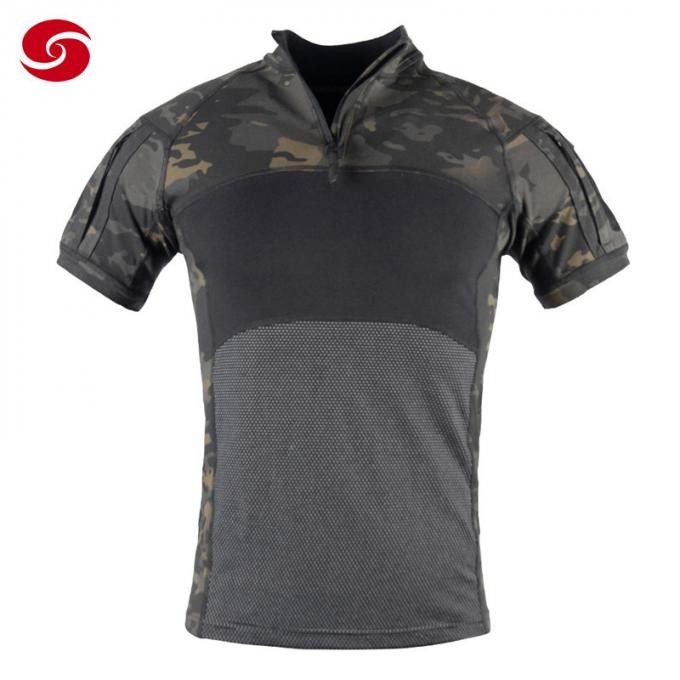 Stand Collar Breathable Mesh Military T Shirt with Zipper