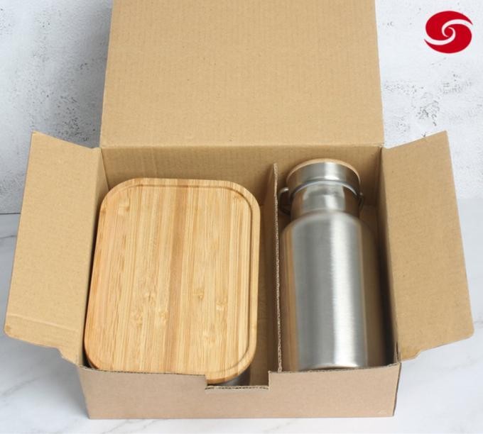 Stainless Steel 304 Lunch Box with Bamboo Lid Water Bottle Set