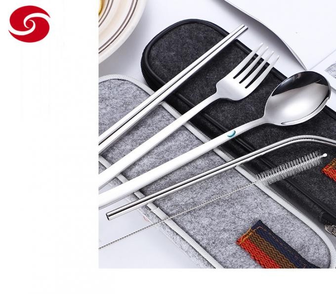 Dinnerware Stainless Steel Mirror Polishing Cutlery with Fork and Straw