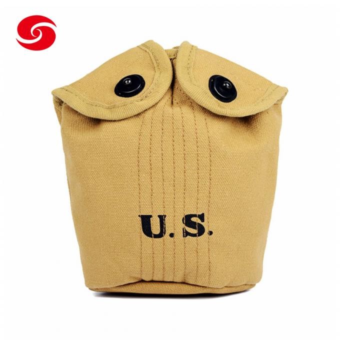 Us Logo Khaki Canvas Cover Military Army Outdoor PE Plastic Drink Water Bottle