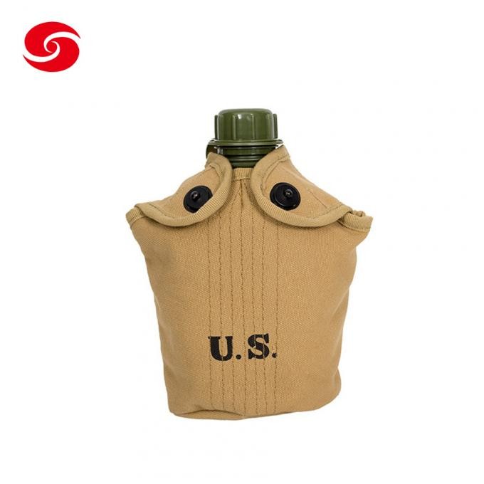 Us Logo Khaki Canvas Cover Military Army Outdoor PE Plastic Drink Water Bottle