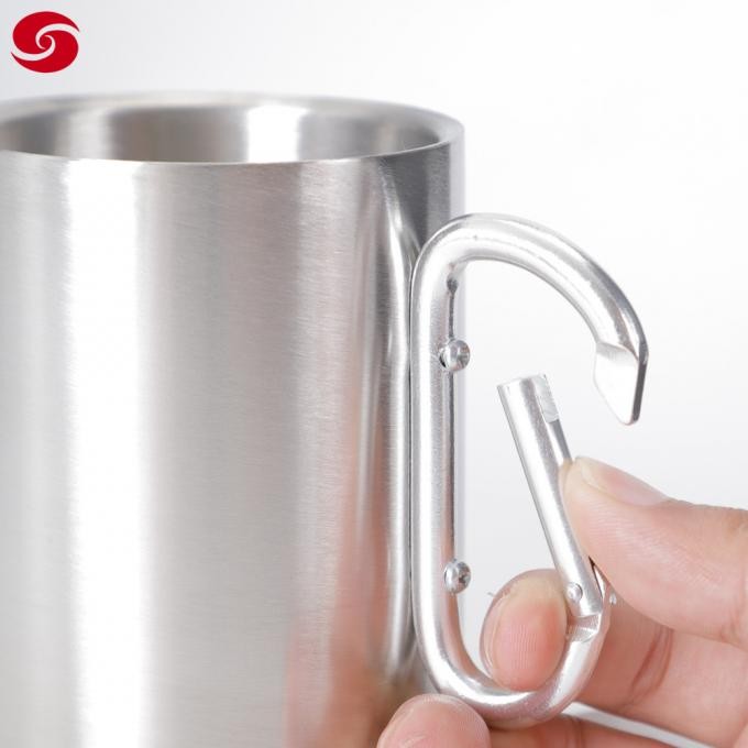 10oz Stainless Steel Double Walled Mug Cup with Carabiner Hook for Outdoor Camping Hiking