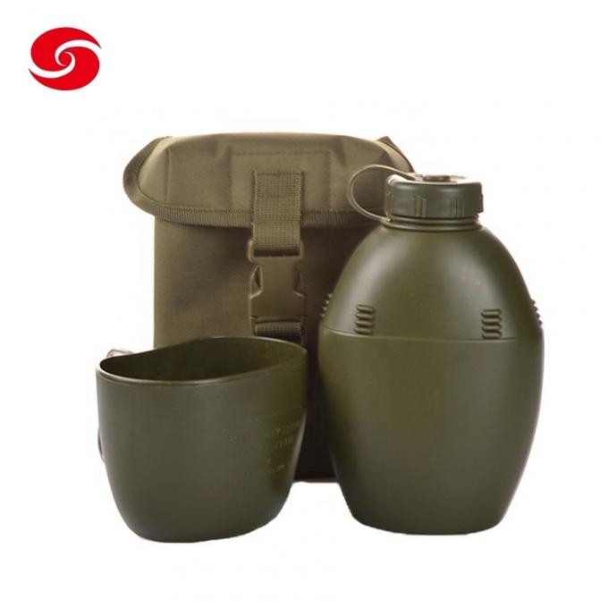 Polyester Cover Army Green Plastic Water Bottle Military Canteen Kettle for Outdoor