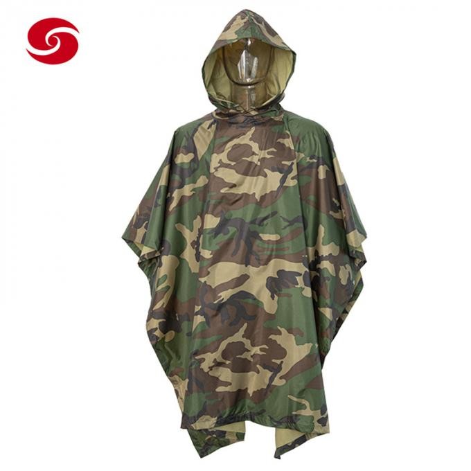 Military Woodland Camouflage Waterproof Poncho Nylon Raincoat