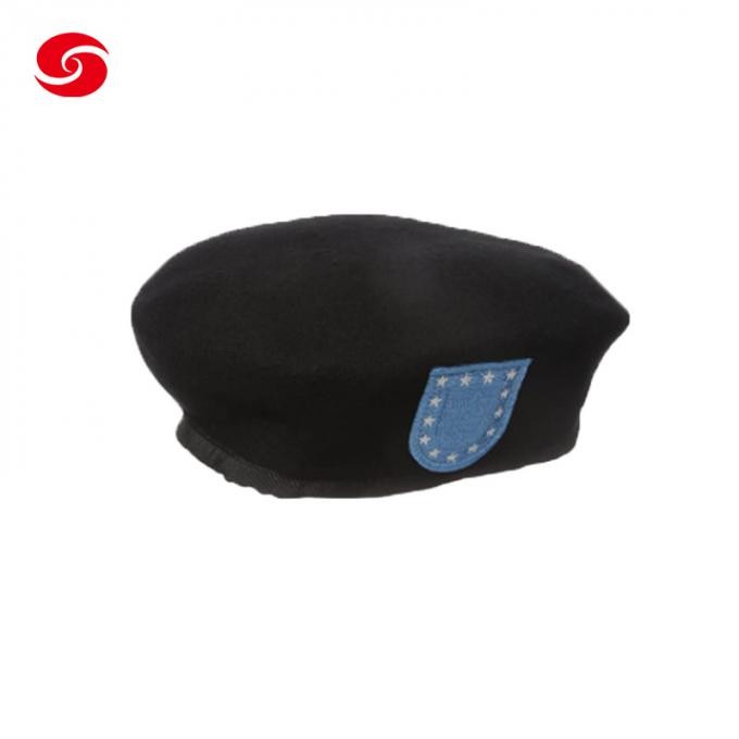 Custom Logo Man Embroidered Unisex Black Wool Military Beret