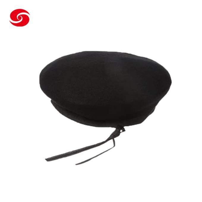 Custom Logo Man Embroidered Unisex Black Wool Military Beret