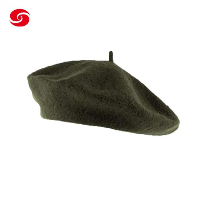 Man Embroidered Custom Logo Unisex Olive Green Wool French Beret