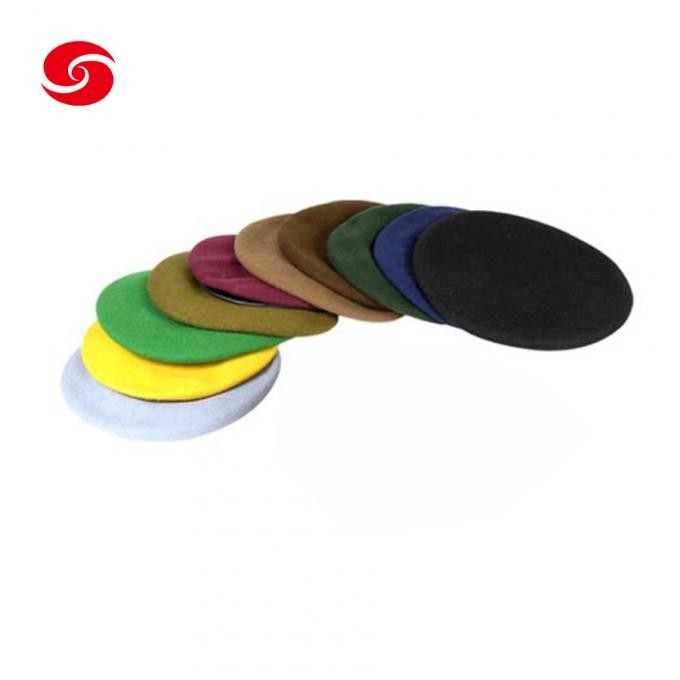 Black Soldier Wool Military Beret Hat Cap with Leather Binding