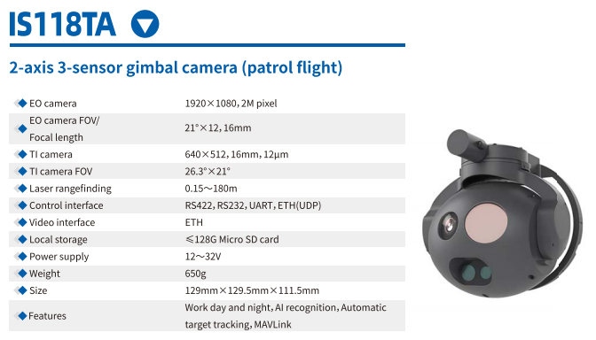 2-axis 3-sensor gimbal camera (patrol flight)